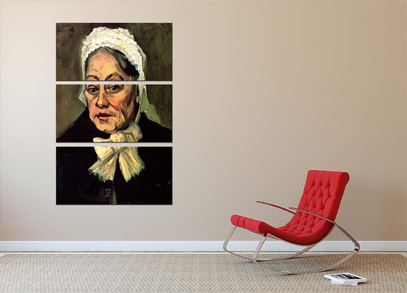 Head of an Old Woman with White Cap The Midwife by Van Gogh 3 Split Panel Canvas Print - Canvas Art Rocks - 2