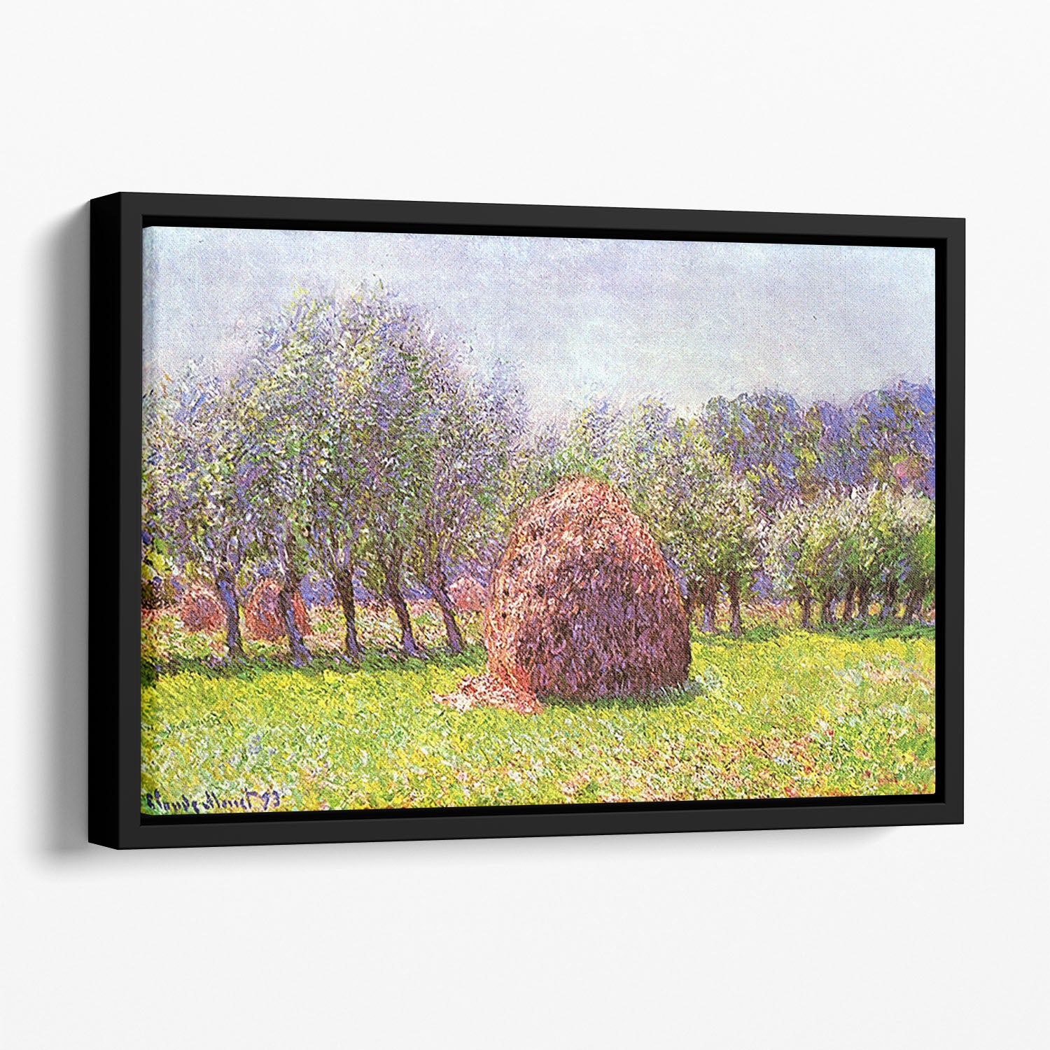 Heap of hay in the field by Monet Floating Framed Canvas