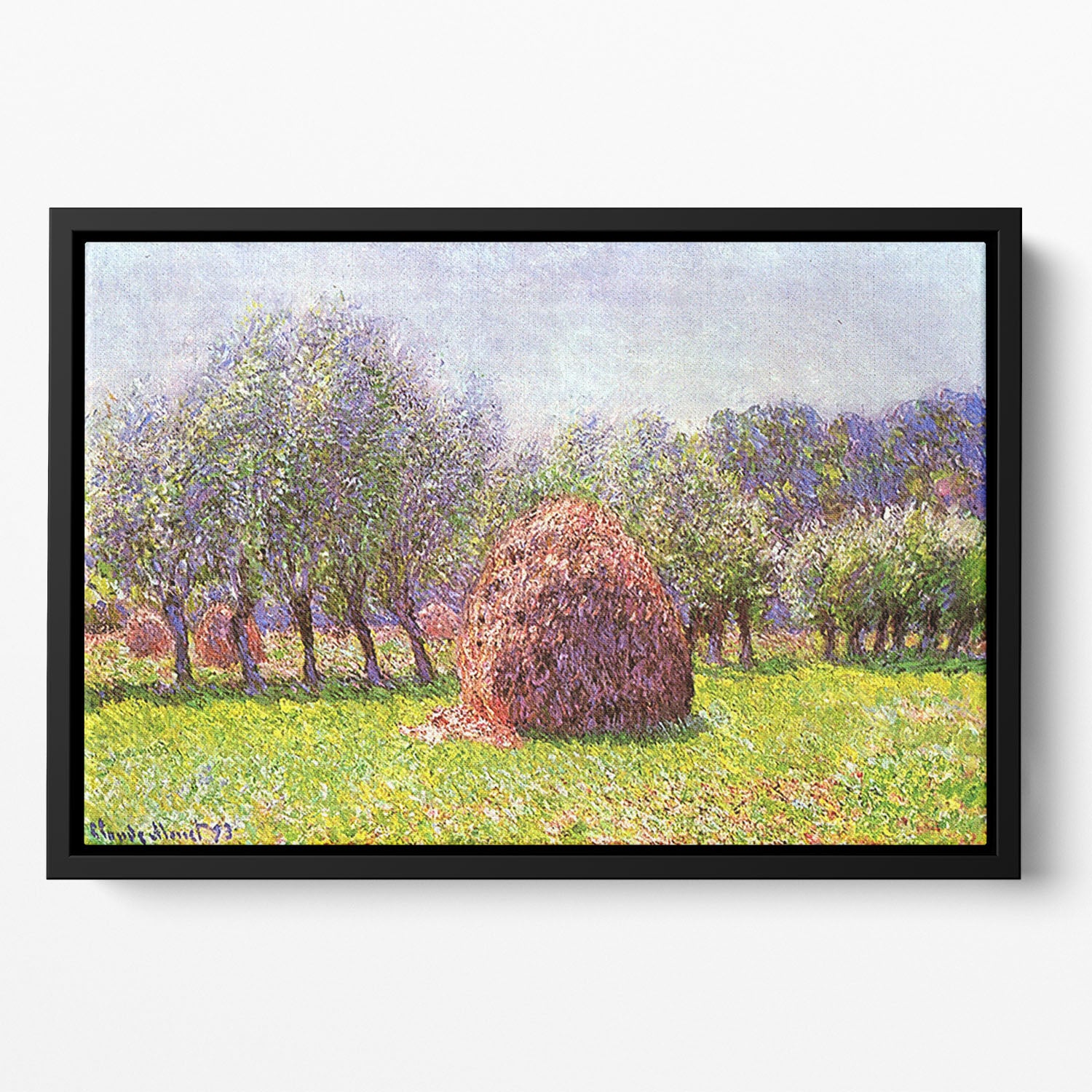 Heap of hay in the field by Monet Floating Framed Canvas