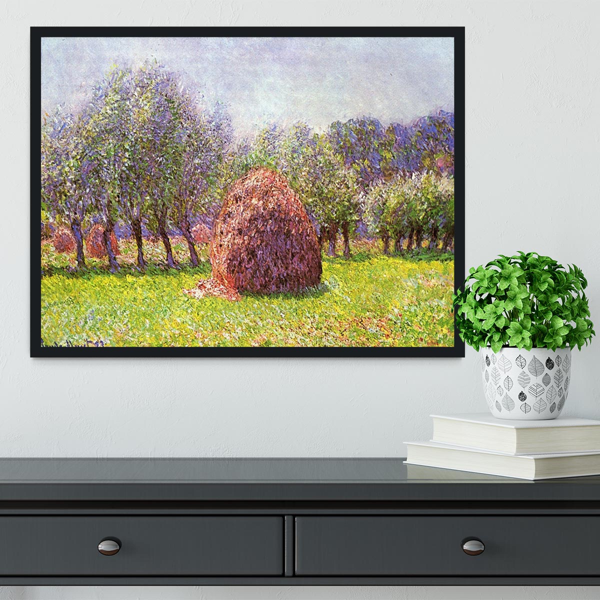 Heap of hay in the field by Monet Framed Print - Canvas Art Rocks - 2
