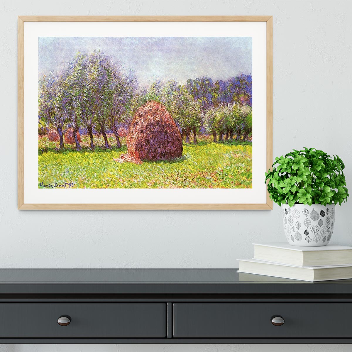 Heap of hay in the field by Monet Framed Print - Canvas Art Rocks - 3