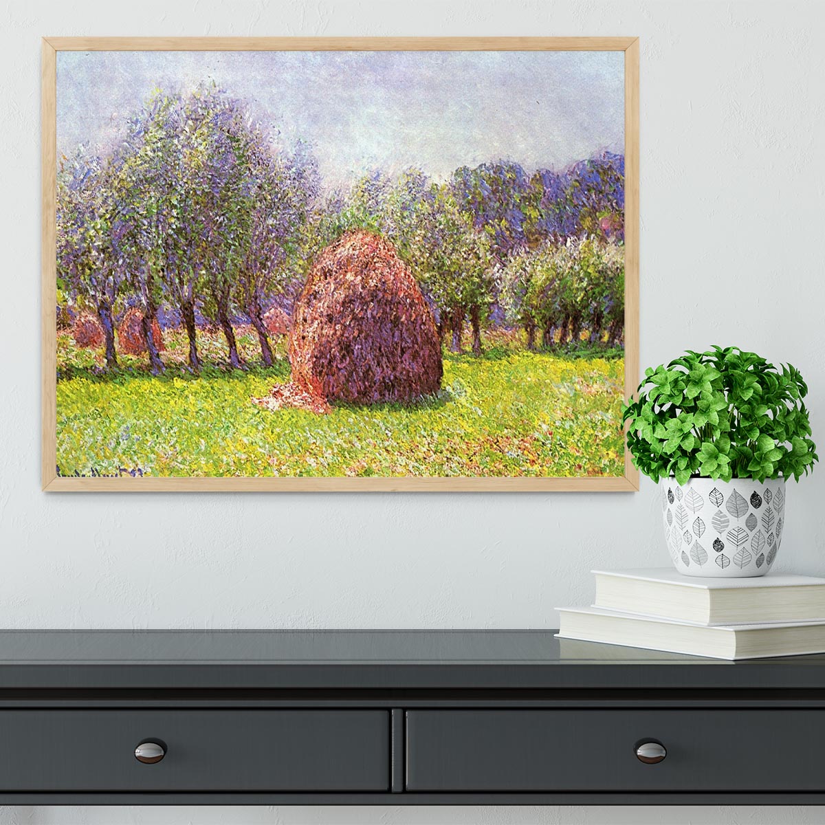 Heap of hay in the field by Monet Framed Print - Canvas Art Rocks - 4