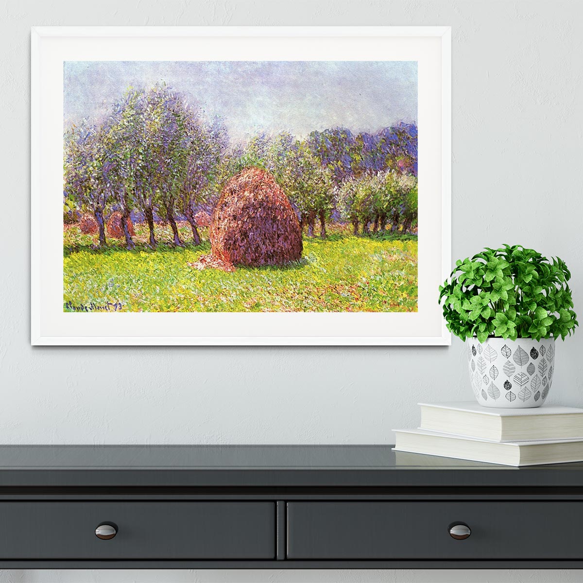 Heap of hay in the field by Monet Framed Print - Canvas Art Rocks - 5