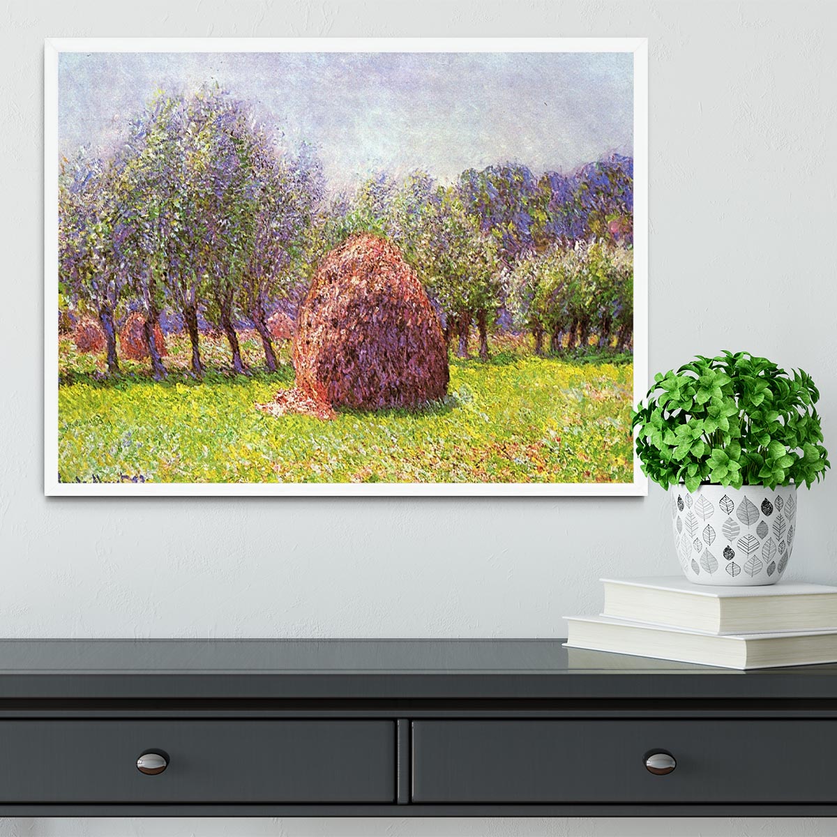 Heap of hay in the field by Monet Framed Print - Canvas Art Rocks -6