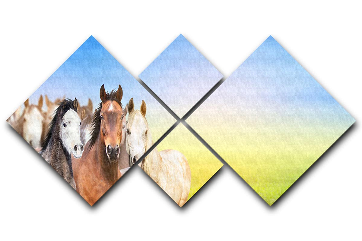 Herd of horses on background of summer 4 Square Multi Panel Canvas - Canvas Art Rocks - 1