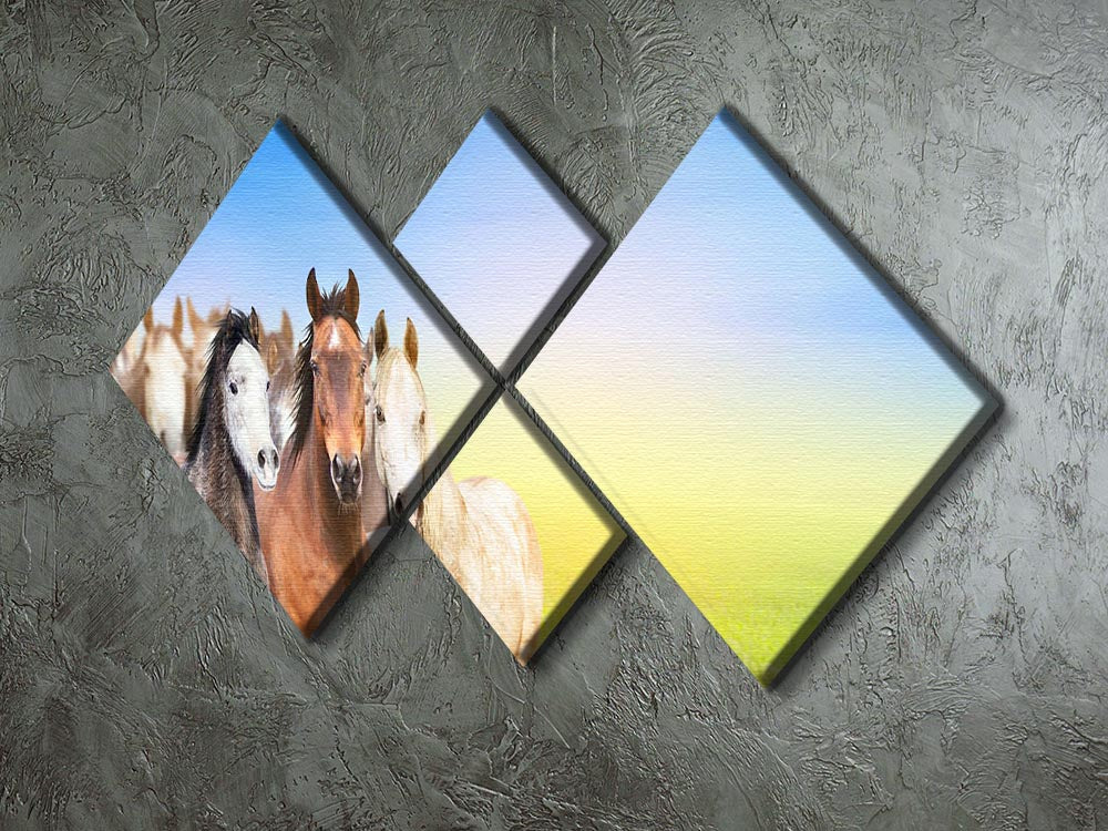 Herd of horses on background of summer 4 Square Multi Panel Canvas - Canvas Art Rocks - 2