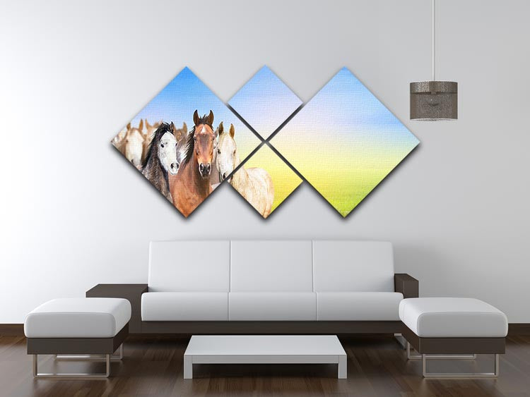 Herd of horses on background of summer 4 Square Multi Panel Canvas - Canvas Art Rocks - 3