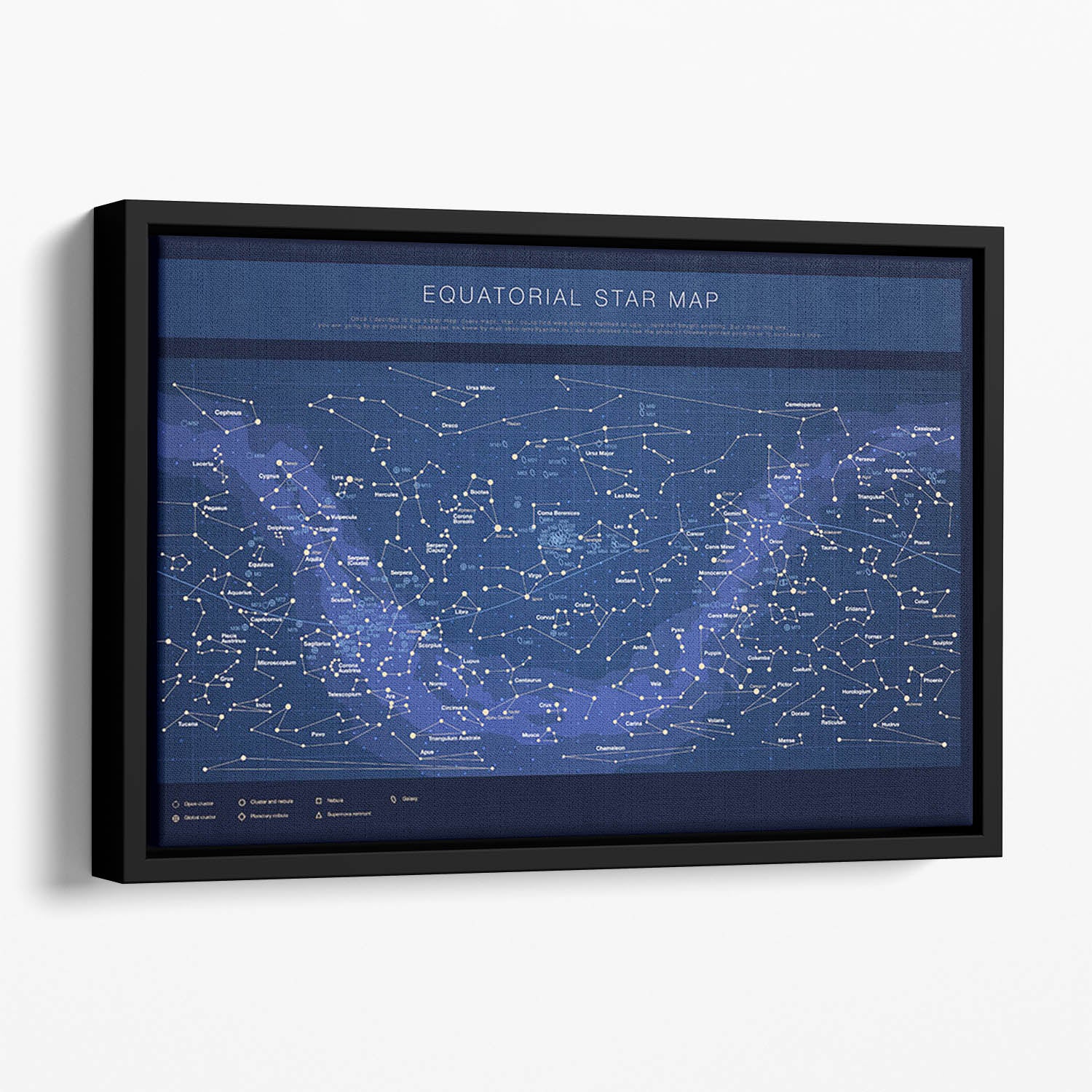 High detailed star map with names of stars contellations Floating Framed Canvas