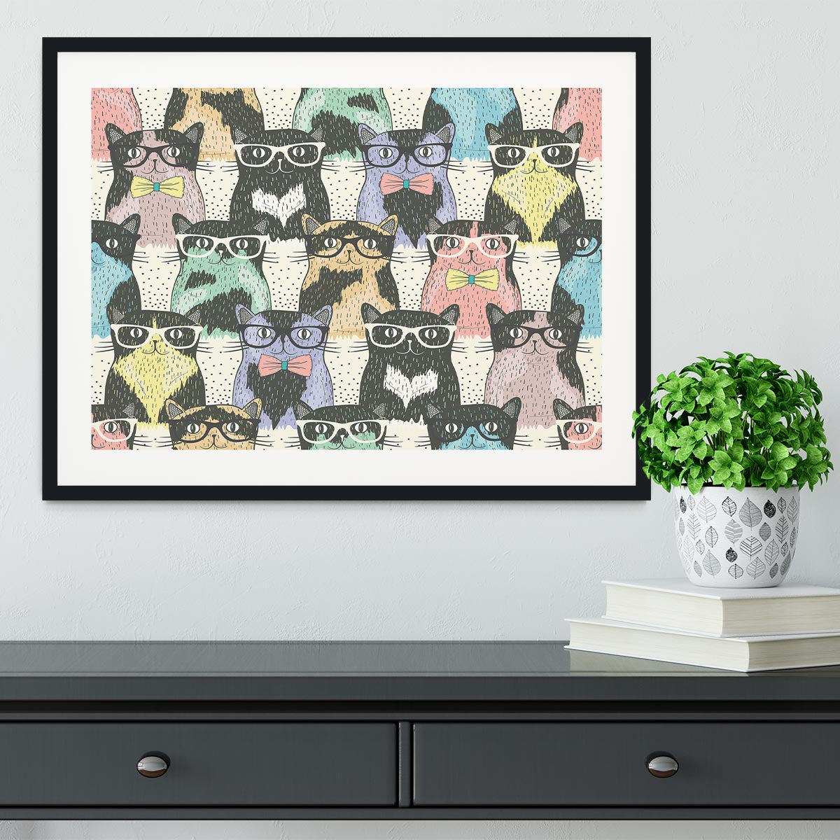 Hipster cute cats Framed Print - Canvas Art Rocks - 1