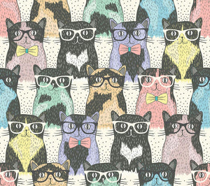 Hipster cute cats Wall Mural Wallpaper - Canvas Art Rocks - 1