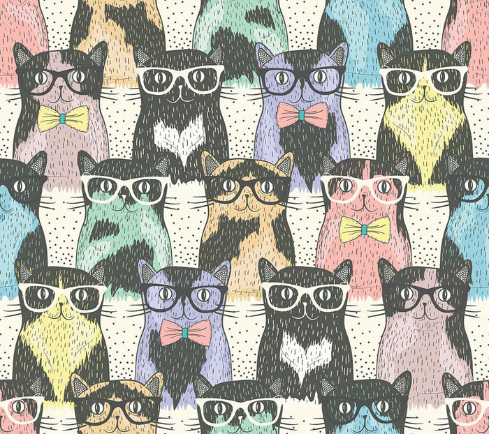Hipster cute cats Wall Mural Wallpaper