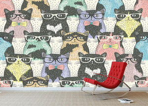 Hipster cute cats Wall Mural Wallpaper - Canvas Art Rocks - 2
