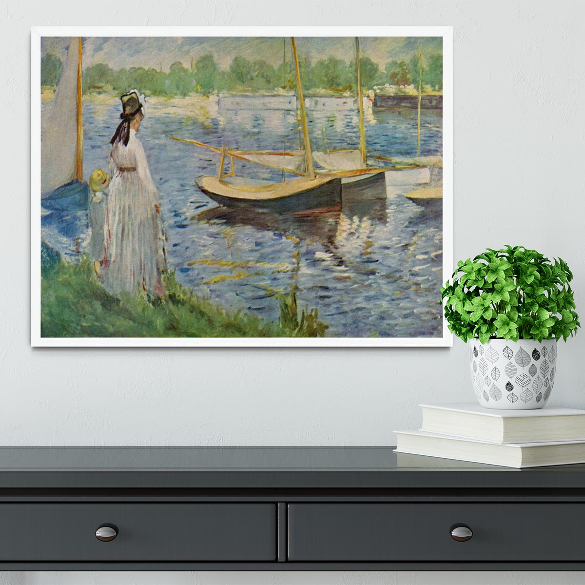 His embankment at Argenteuil by Manet Framed Print - Canvas Art Rocks -6