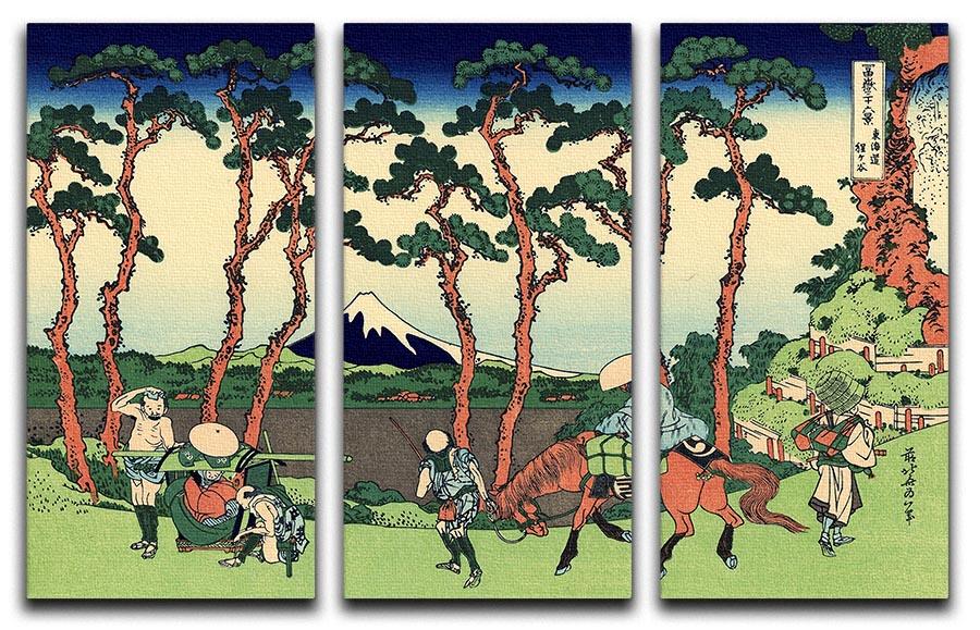 Hodogaya on the Tokaido by Hokusai 3 Split Panel Canvas Print - Canvas Art Rocks - 1