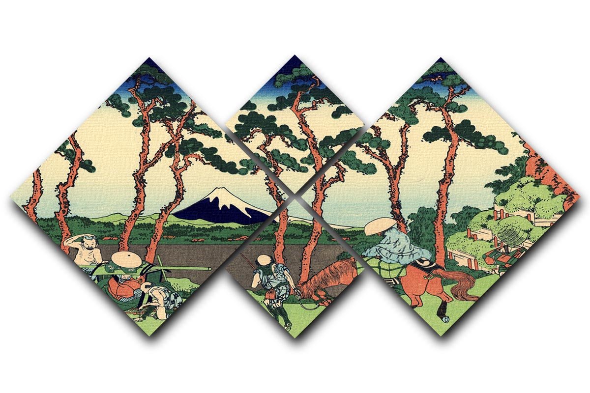 Hodogaya on the Tokaido by Hokusai 4 Square Multi Panel Canvas  - Canvas Art Rocks - 1