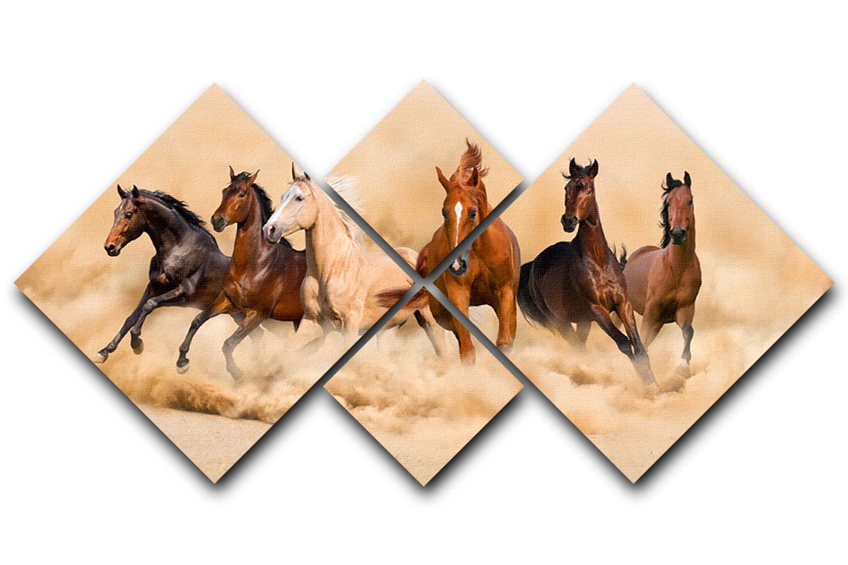 Horse herd run in desert sand storm 4 Square Multi Panel Canvas - Canvas Art Rocks - 1