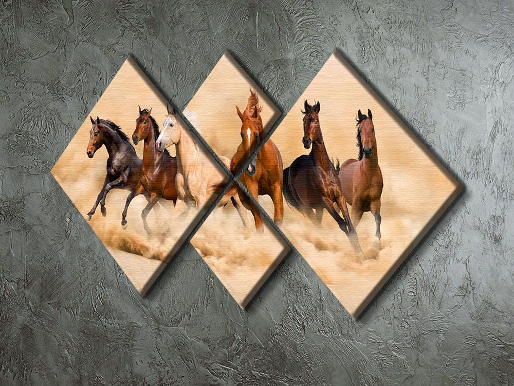 Horse herd run in desert sand storm 4 Square Multi Panel Canvas - Canvas Art Rocks - 2