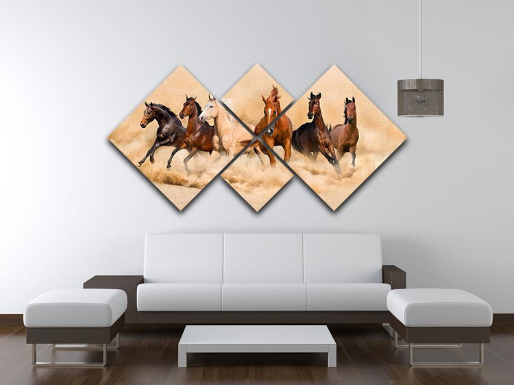 Horse herd run in desert sand storm 4 Square Multi Panel Canvas - Canvas Art Rocks - 3