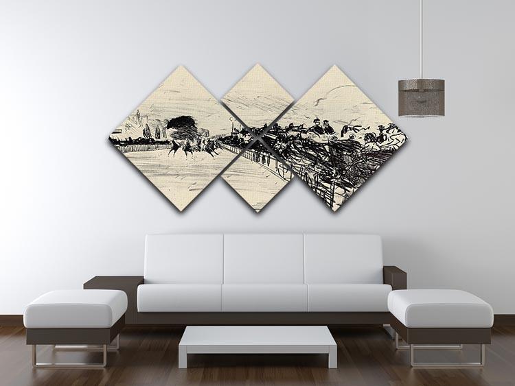Horse racing by Manet 4 Square Multi Panel Canvas - Canvas Art Rocks - 3