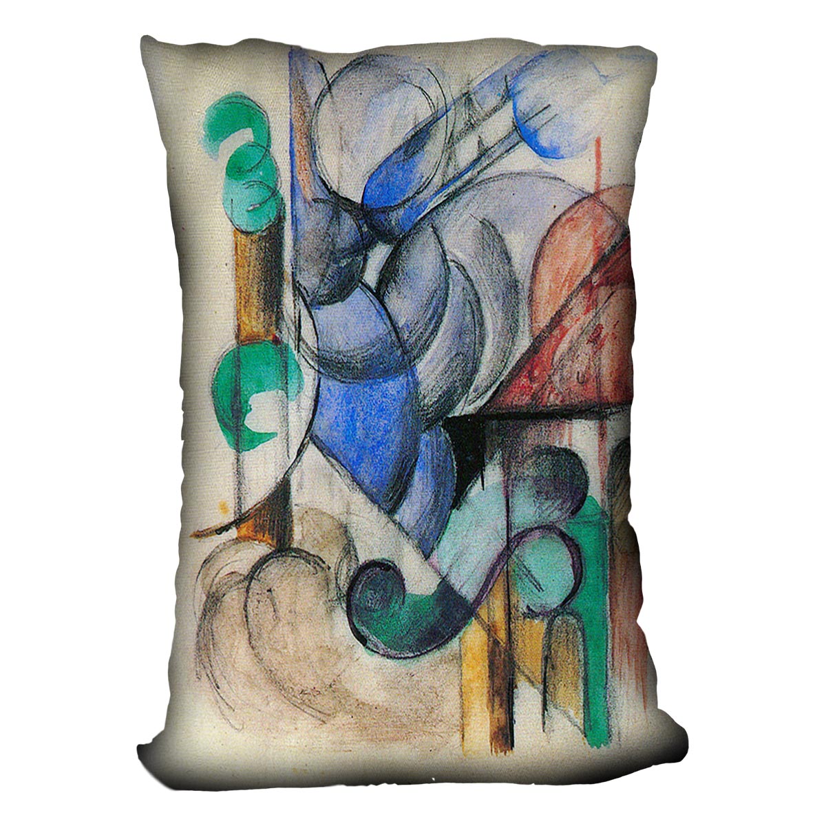 House in abstract landscape by Franz Marc Cushion