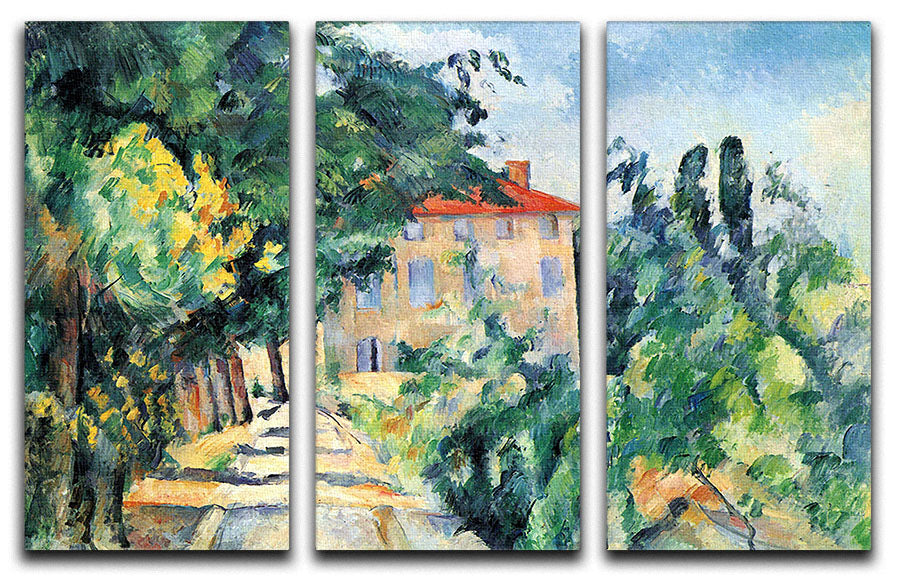 House with Red Roof by Cezanne 3 Split Panel Canvas Print - Canvas Art Rocks - 1