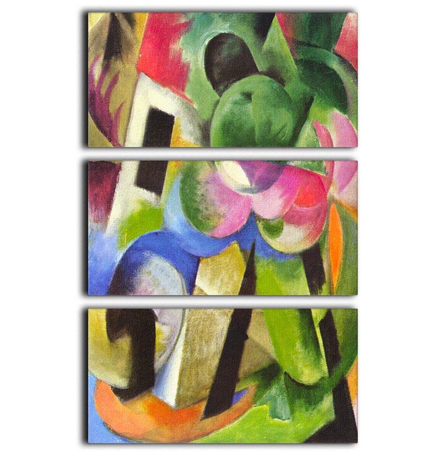 House with trees by Franz Marc 3 Split Panel Canvas Print - Canvas Art Rocks - 1