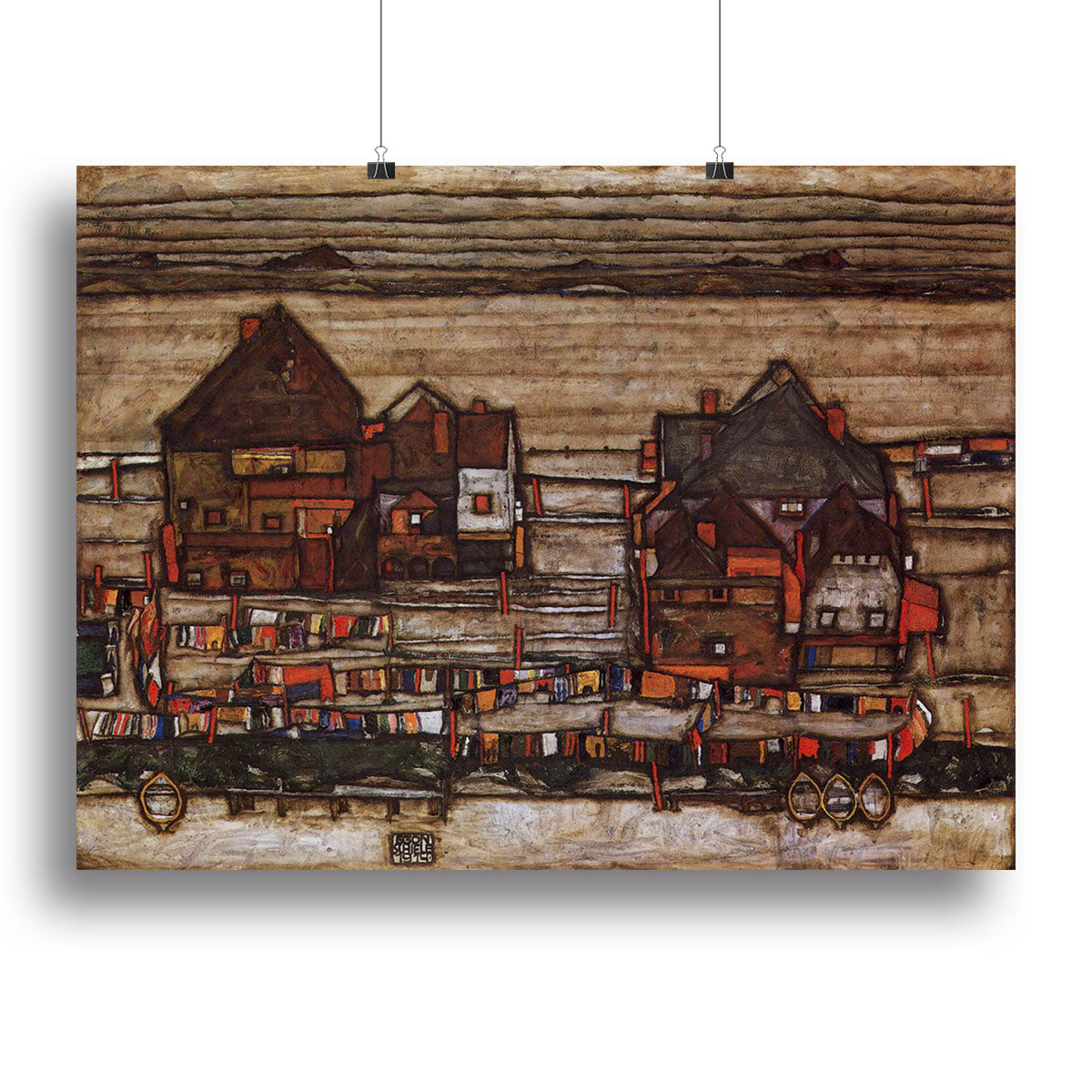 Houses with laundry lines and suburban by Egon Schiele Canvas Print or Poster - Canvas Art Rocks - 2