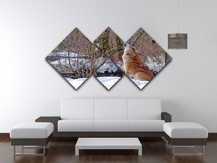 Howling wolf in winter scenery 4 Square Multi Panel Canvas - Canvas Art Rocks - 3