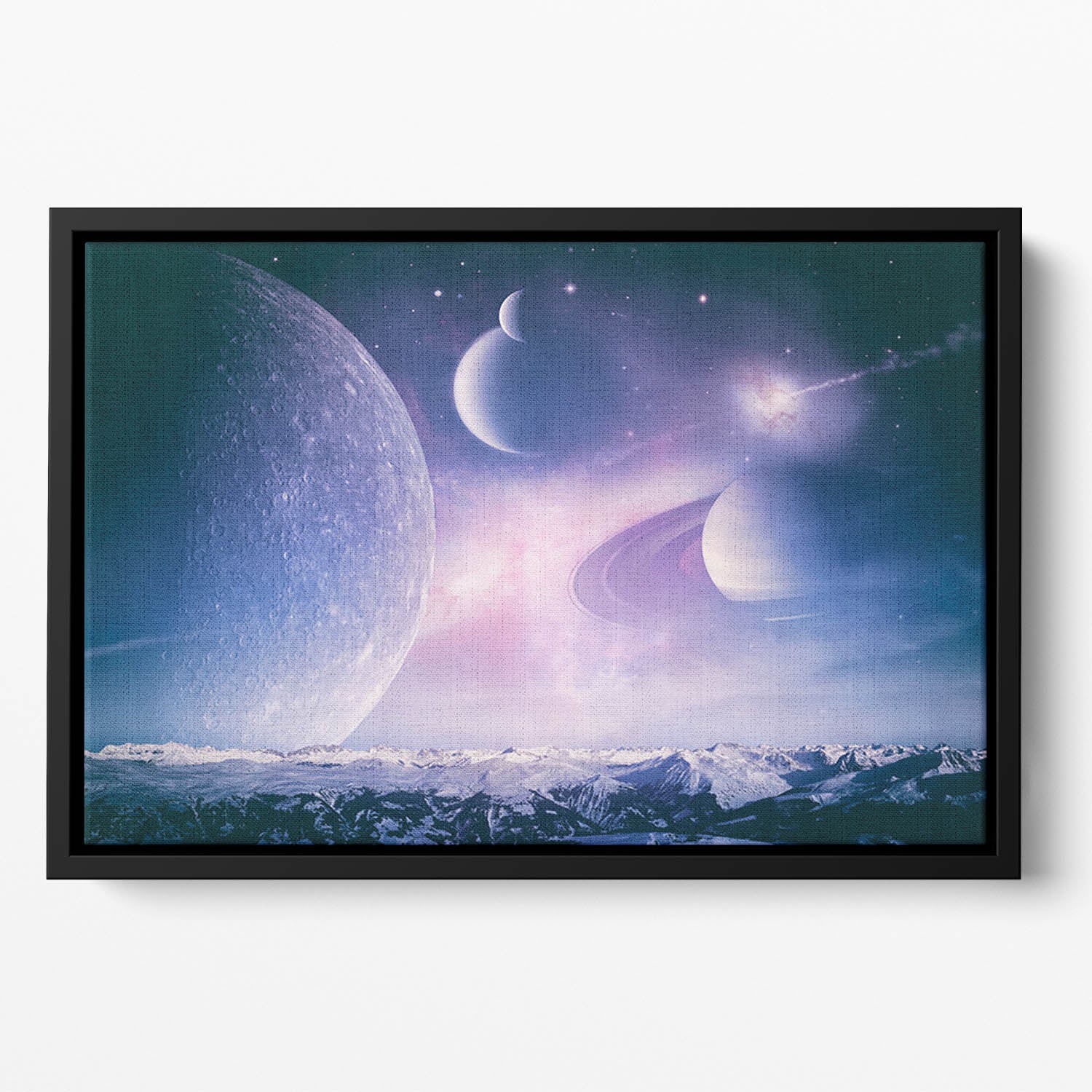 Ice world and planets Floating Framed Canvas
