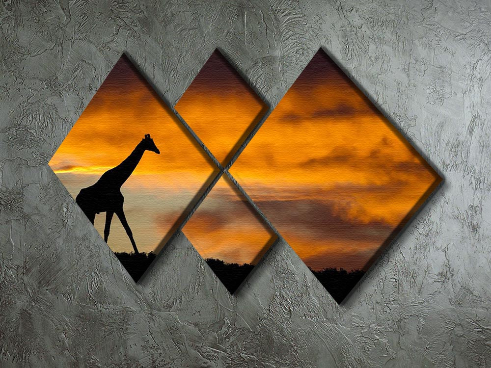 Idyllic african wildlife silhouette 4 Square Multi Panel Canvas - Canvas Art Rocks - 2