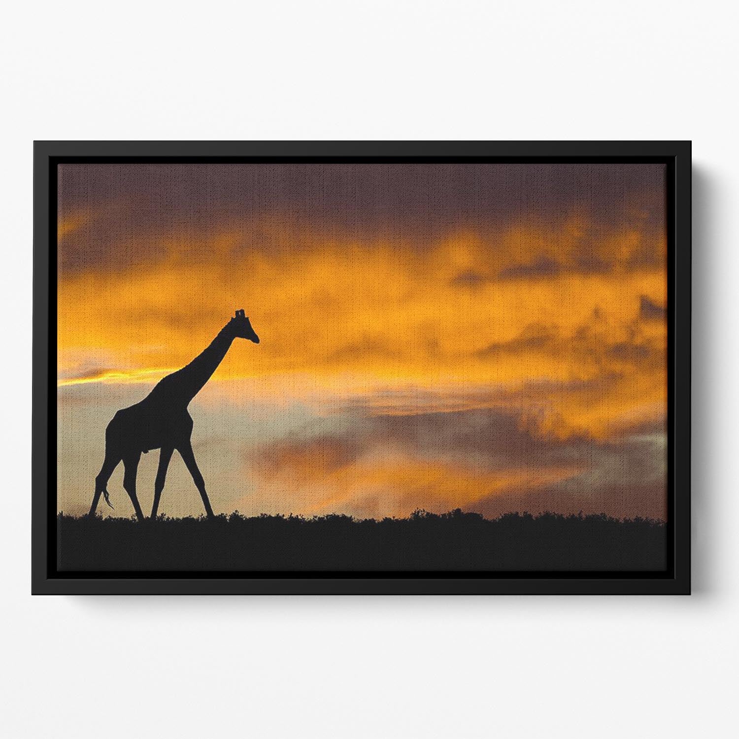 Idyllic african wildlife silhouette Floating Framed Canvas - Canvas Art Rocks - 2