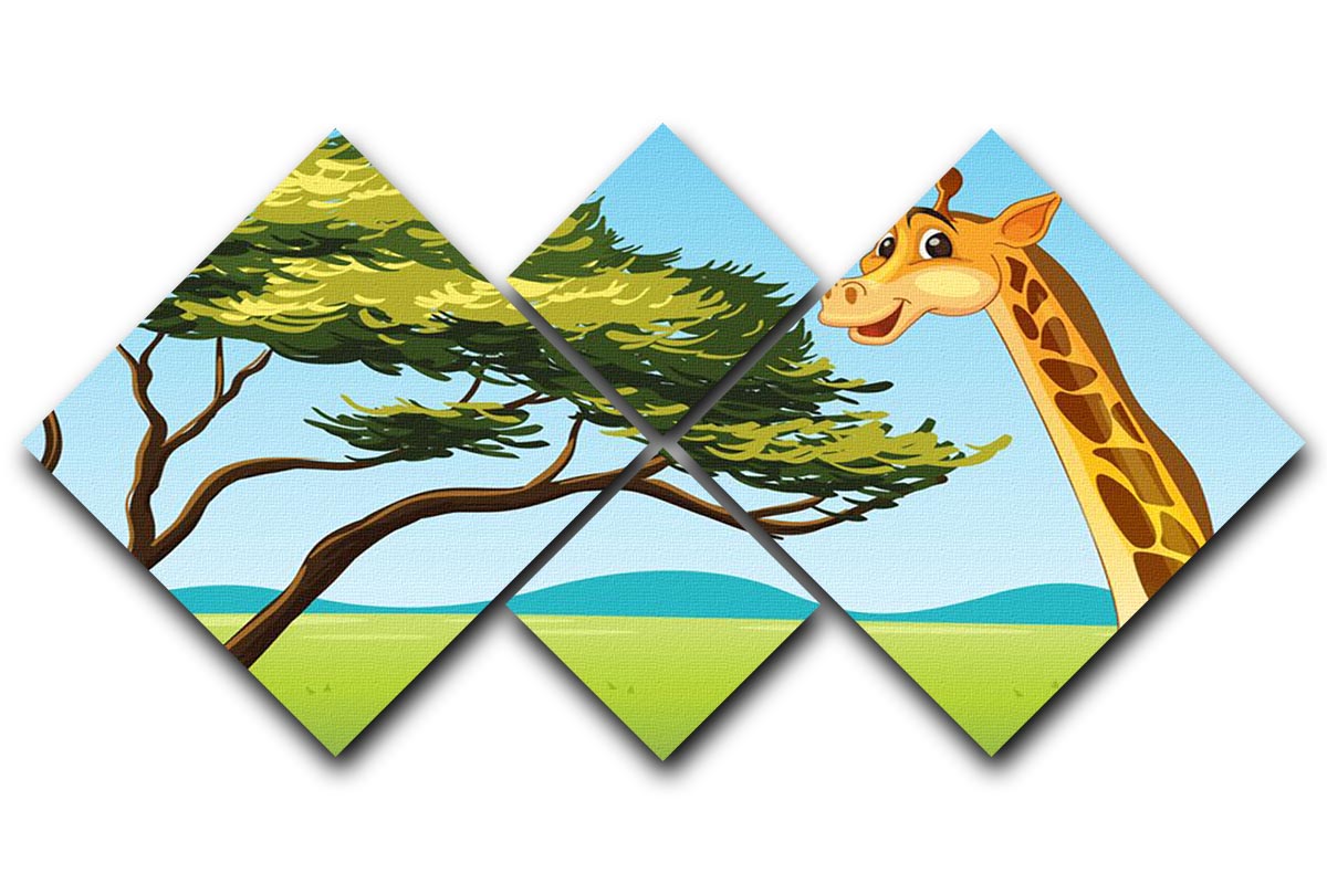Illustration of a giraffe eating 4 Square Multi Panel Canvas - Canvas Art Rocks - 1