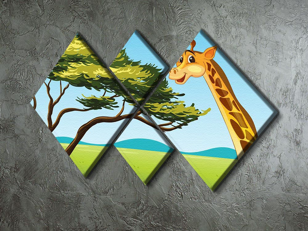 Illustration of a giraffe eating 4 Square Multi Panel Canvas - Canvas Art Rocks - 2