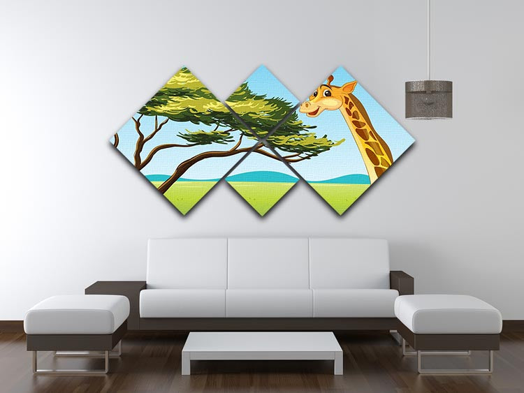 Illustration of a giraffe eating 4 Square Multi Panel Canvas - Canvas Art Rocks - 3