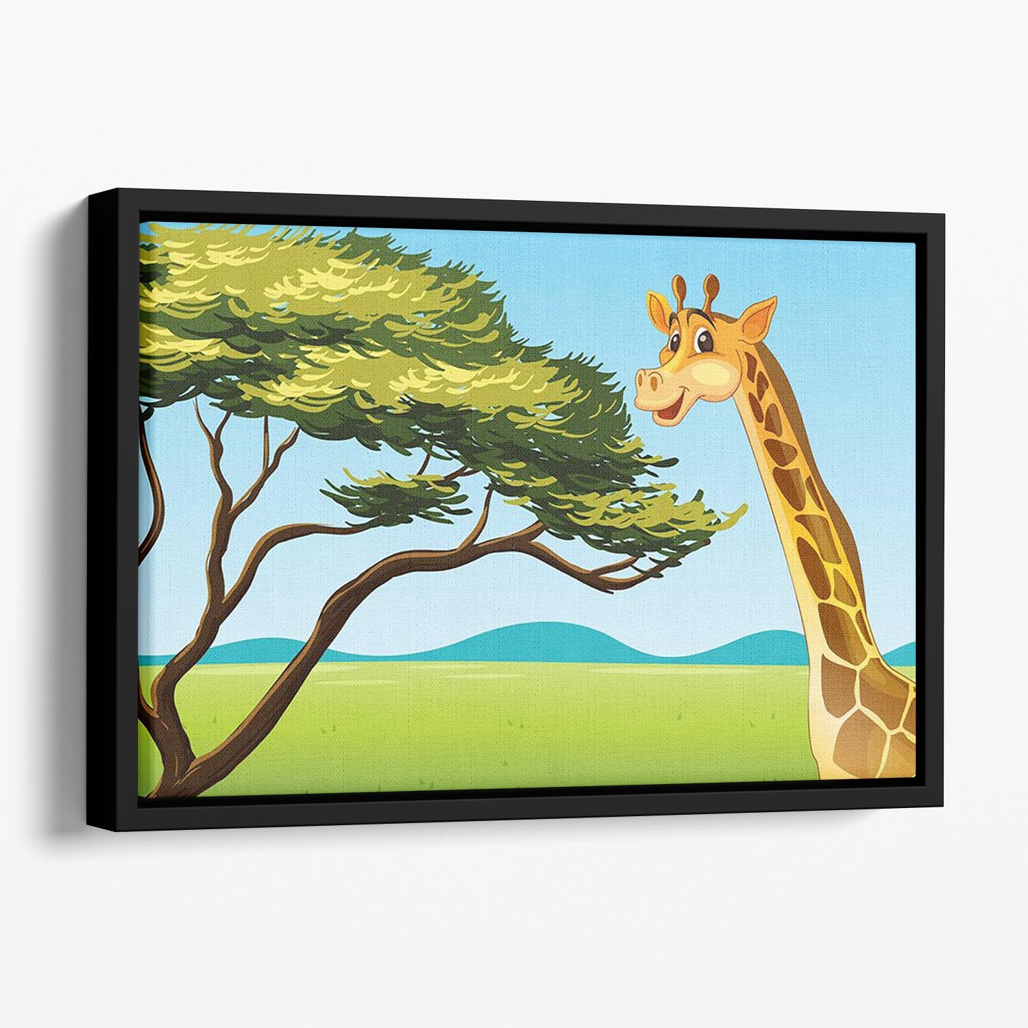Illustration of a giraffe eating Floating Framed Canvas - Canvas Art Rocks - 1