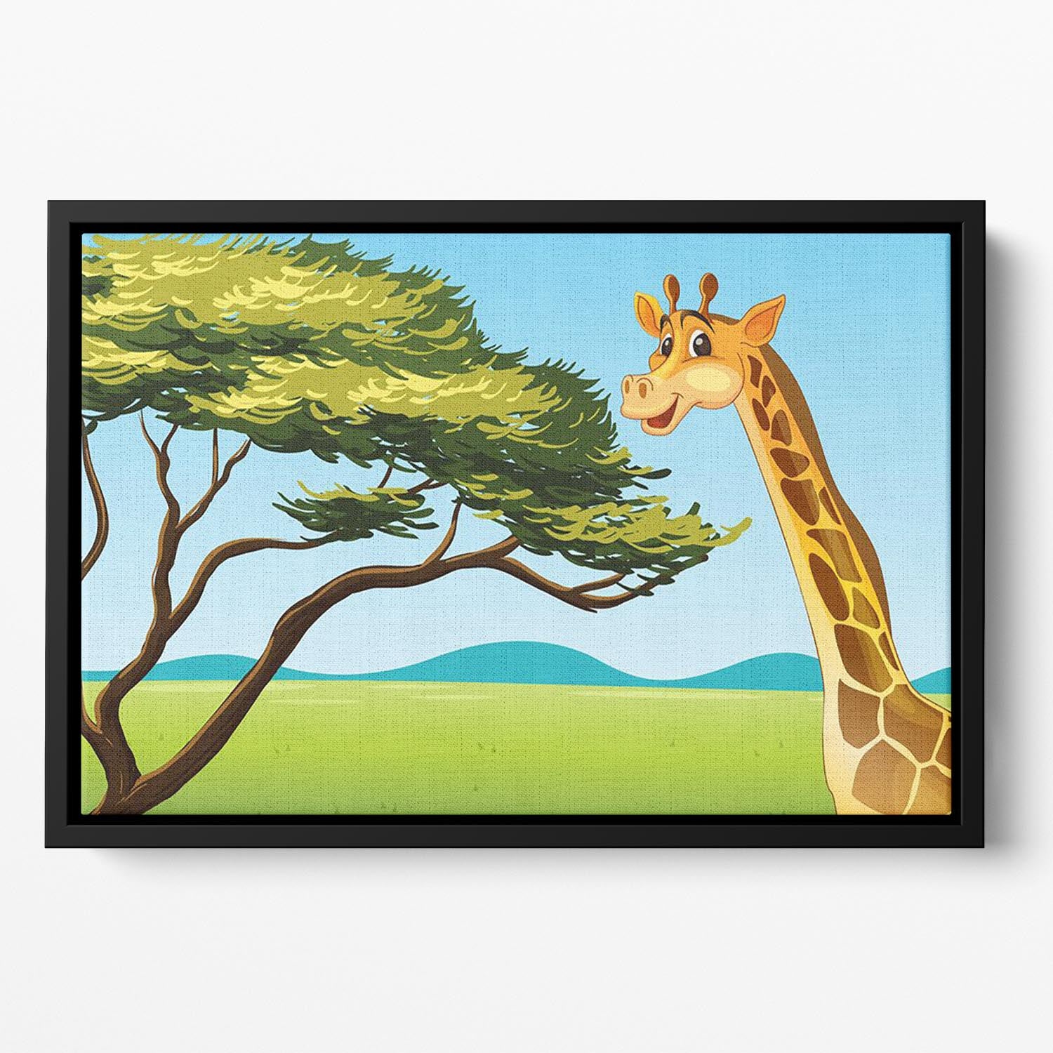 Illustration of a giraffe eating Floating Framed Canvas - Canvas Art Rocks - 2