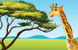 Illustration of a giraffe eating Wall Mural Wallpaper - Canvas Art Rocks - 1