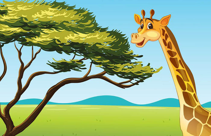 Illustration of a giraffe eating Wall Mural Wallpaper
