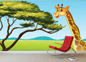 Illustration of a giraffe eating Wall Mural Wallpaper - Canvas Art Rocks - 2