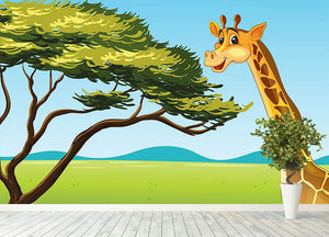 Illustration of a giraffe eating Wall Mural Wallpaper - Canvas Art Rocks - 4