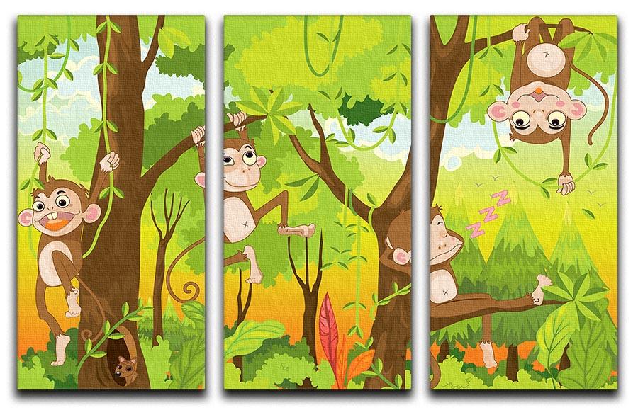 Illustration of a monkey in a jungle 3 Split Panel Canvas Print - Canvas Art Rocks - 1