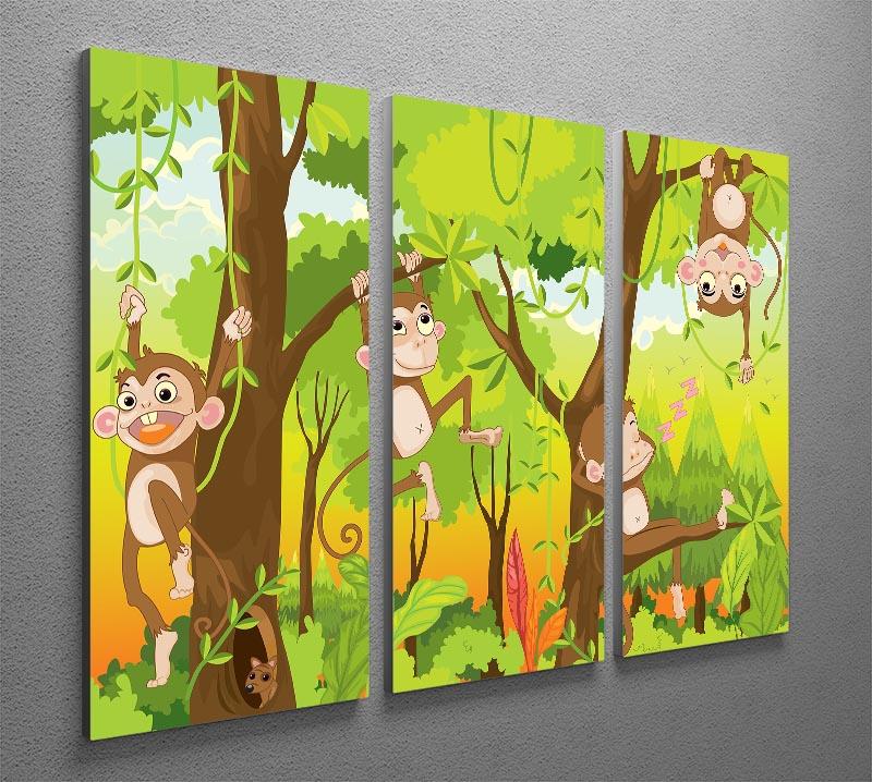 Illustration of a monkey in a jungle 3 Split Panel Canvas Print - Canvas Art Rocks - 2