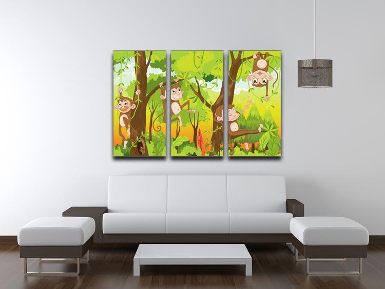 Illustration of a monkey in a jungle 3 Split Panel Canvas Print - Canvas Art Rocks - 3