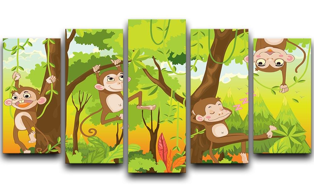Illustration of a monkey in a jungle 5 Split Panel Canvas - Canvas Art Rocks - 1