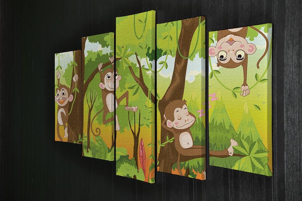 Illustration of a monkey in a jungle 5 Split Panel Canvas - Canvas Art Rocks - 2