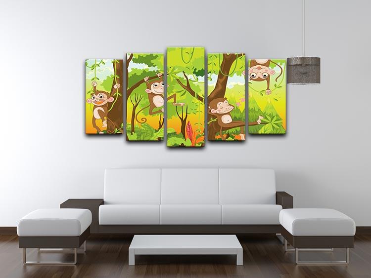 Illustration of a monkey in a jungle 5 Split Panel Canvas - Canvas Art Rocks - 3