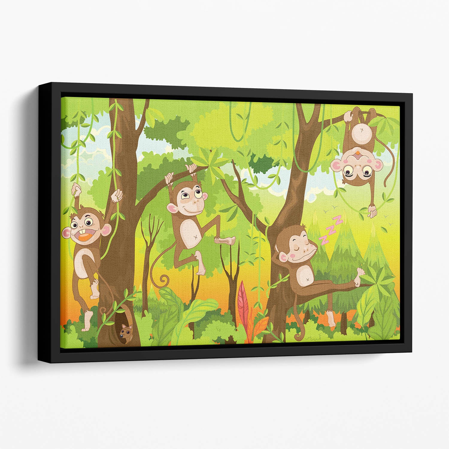 Illustration of a monkey in a jungle Floating Framed Canvas