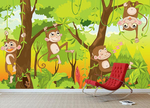 Illustration of a monkey in a jungle Wall Mural Wallpaper - Canvas Art Rocks - 3