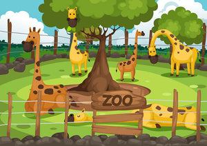 Illustration of a zoo and giraffe Wall Mural Wallpaper - Canvas Art Rocks - 1