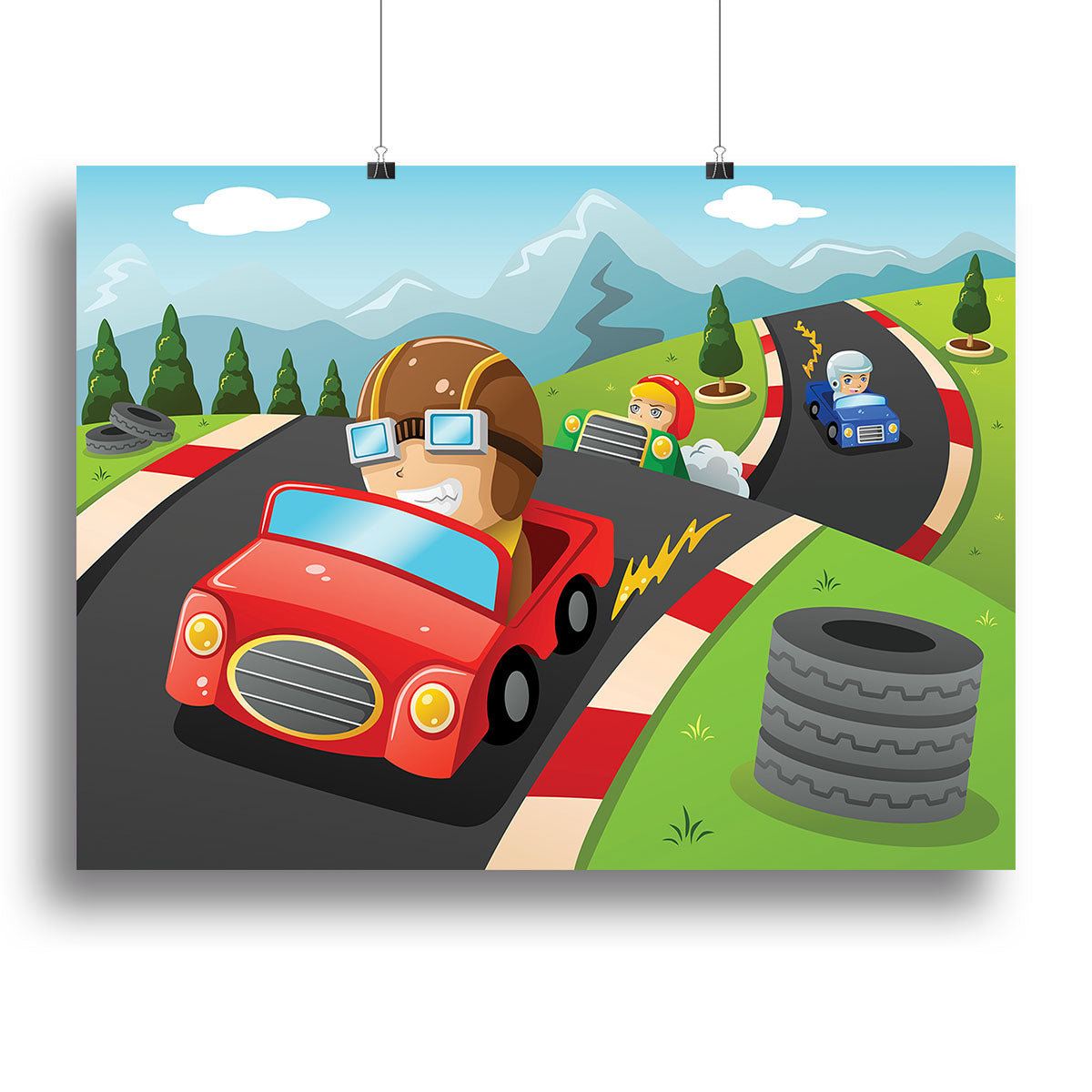 Illustration of happy kids in a car racing Canvas Print or Poster - Canvas Art Rocks - 2